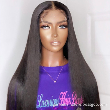 wholesale 200 density Indian 10 a grade virgin Peruvian silky straight human hair clear lace frontal wig for black women